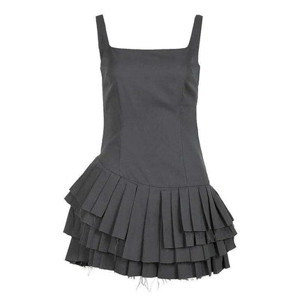 Glamorous Korean Sleeveless Ruffled A-Line Mini Dress for Festive Celebrations