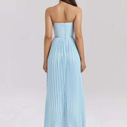 Glamorous Off-Shoulder High Waist Pleated Maxi Dress - Backless Bodycon Long Gown for Women - Très Elite