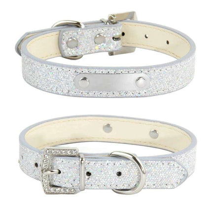 Glamorous Personalized Engraved Leather Dog Collar with Sparkling Accents