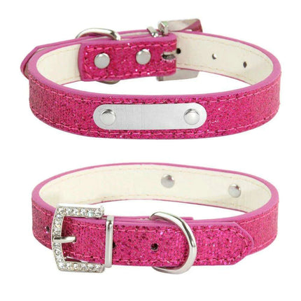 Glamorous Personalized Engraved Leather Dog Collar with Sparkling Accents