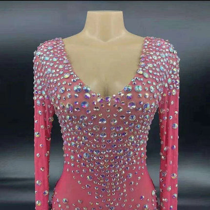 Glamorous Pink Rhinestone Mini Dress for Special Events - Très Elite