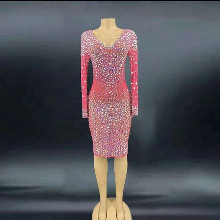 Glamorous Pink Rhinestone Mini Dress for Special Events