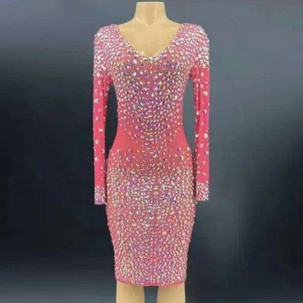 Glamorous Pink Rhinestone Mini Dress for Special Events - Très Elite
