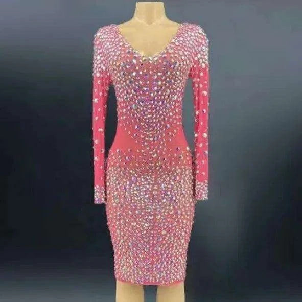 Glamorous Pink Rhinestone Mini Dress for Special Events