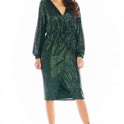 Glamorous Sequin Evening Gown with Elegant Envelope Neckline - Très Elite