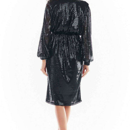 Glamorous Sequin Evening Gown with Elegant Envelope Neckline - Très Elite