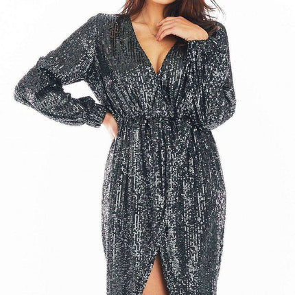 Glamorous Sequin Evening Gown with Elegant Envelope Neckline - Très Elite