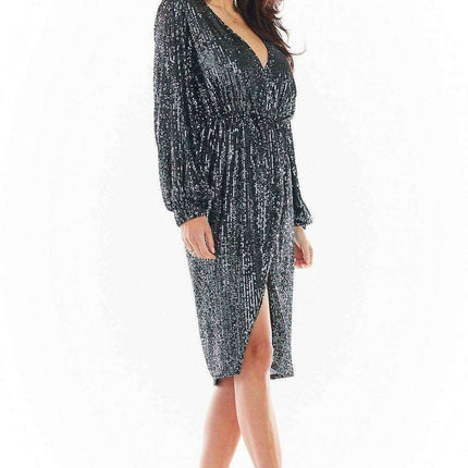 Glamorous Sequin Evening Gown with Elegant Envelope Neckline - Très Elite