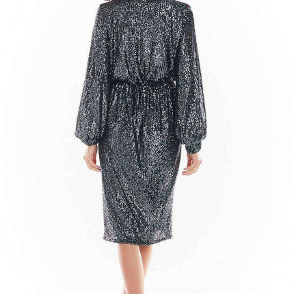 Glamorous Sequin Evening Gown with Elegant Envelope Neckline - Très Elite
