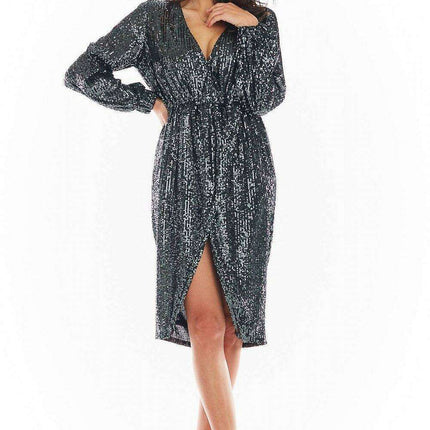 Glamorous Sequin Evening Gown with Elegant Envelope Neckline - Très Elite