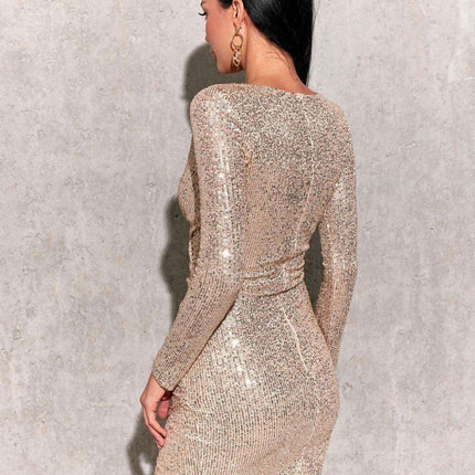 Glamorous Sequin Mini Dress with Envelope Cut by Roco Fashion - Très Elite