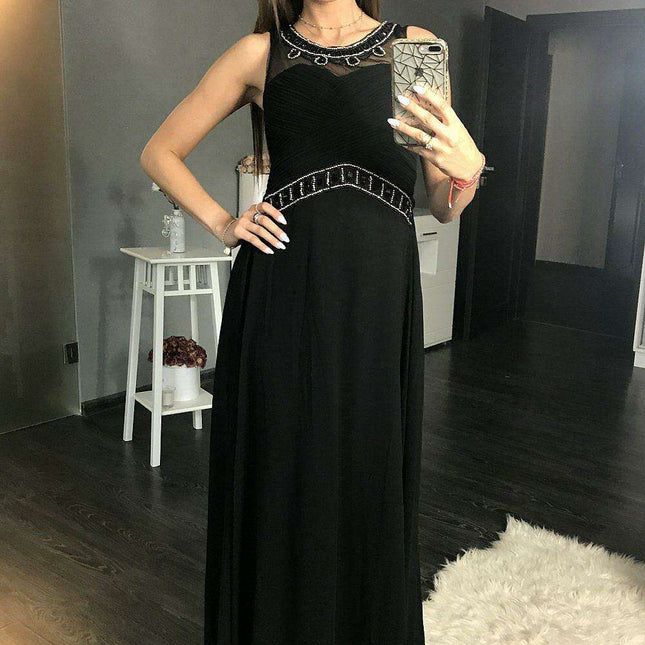 Glamorous Sleeveless Black Maxi Dress with Dazzling Neckline