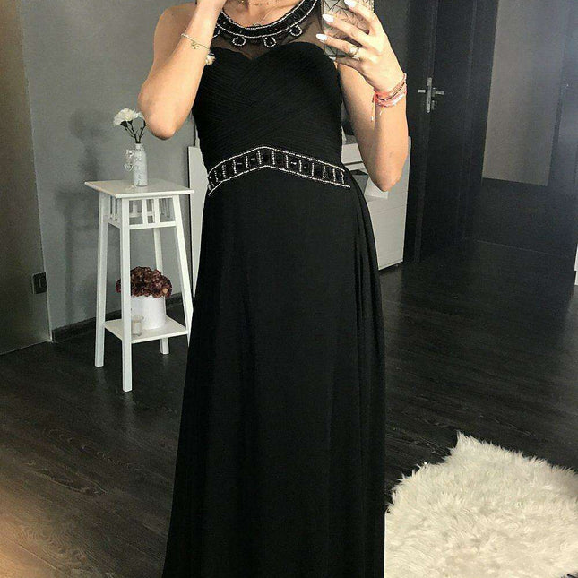 Glamorous Sleeveless Black Maxi Dress with Dazzling Neckline