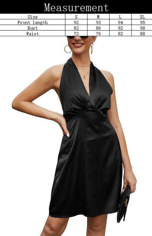 Glamorous Spring V-neck Satin Backless Dress for Women