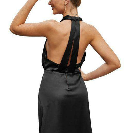 Glamorous Spring V-neck Satin Backless Dress for Women - Très Elite