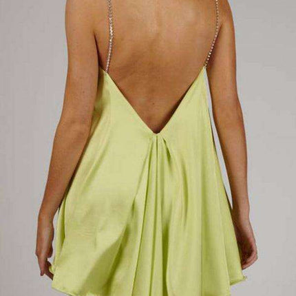Glamorous Women's Heavy Metal Diamond Chain Backless V-Neck Dress - Très Elite