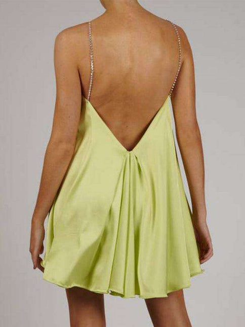 Glamorous Women's Heavy Metal Diamond Chain Backless V-Neck Dress