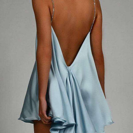 Glamorous Women's Heavy Metal Diamond Chain Backless V-Neck Dress - Très Elite