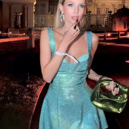 Glimmering Emerald Suspender Skirt - Women's Allure Dress