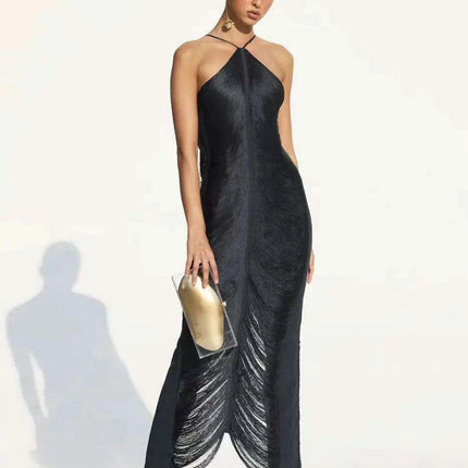 Glistening Metallic Halter Bodycon Mini Dress - Chic Backless Party Ensemble - Très Elite