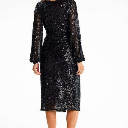 Glistening Sequin Wrap Dress with Elegant Side Ties and Ruching Details - Très Elite