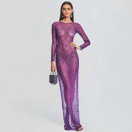 Glistening Sheer Maxi Gown with Elegant Side Slit - Multifunctional Beach Cover-Up & Evening Dress for Women - Très Elite