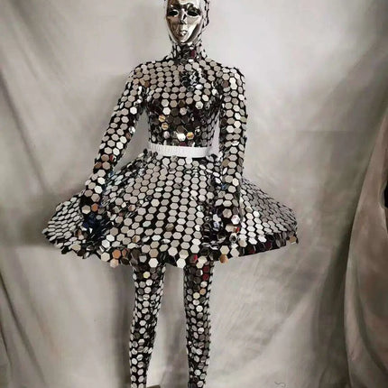 Glistening Silver Reflective Dance Costume for Stage and Celebration - Très Elite