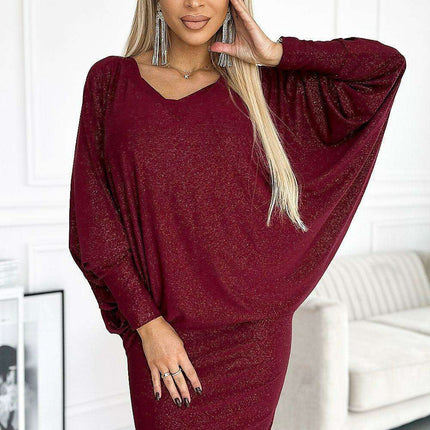 Glittering Maroon Batwing Dress by Numoco for Elegant Comfort