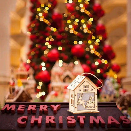 Glowing Wooden Christmas Cottage - Handmade Holiday Ornament & Gift - Très Elite