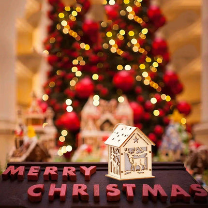 Glowing Wooden Christmas Cottage - Handmade Holiday Ornament & Gift - Très Elite