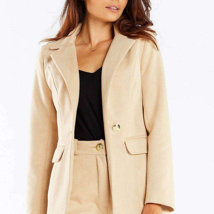 Golden Button Shawl Collar Suit Jacket for Women - Très Elite