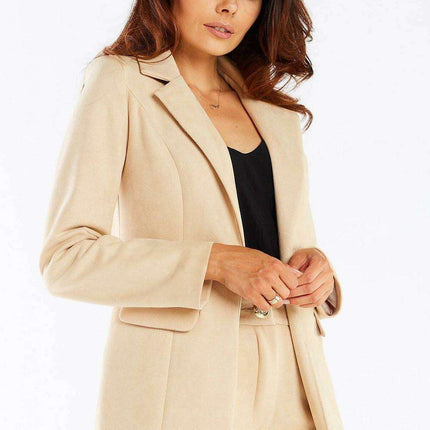 Golden Button Shawl Collar Suit Jacket for Women - Très Elite