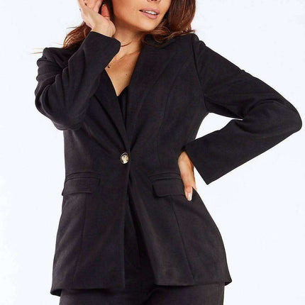 Golden Button Shawl Collar Suit Jacket for Women - Très Elite