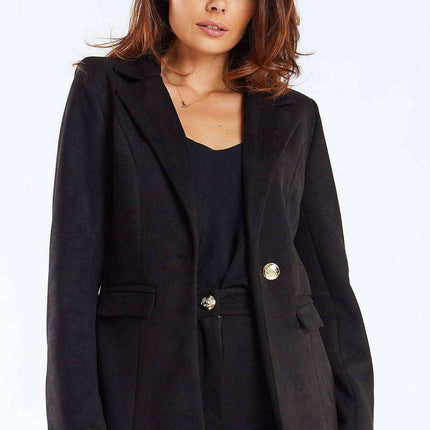 Golden Button Shawl Collar Suit Jacket for Women - Très Elite