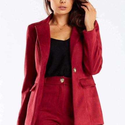 Golden Button Shawl Collar Suit Jacket for Women - Très Elite