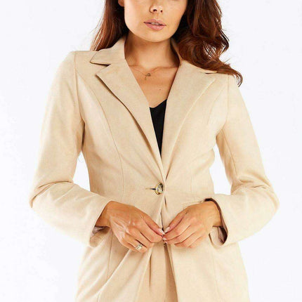 Golden Button Shawl Collar Suit Jacket for Women - Très Elite