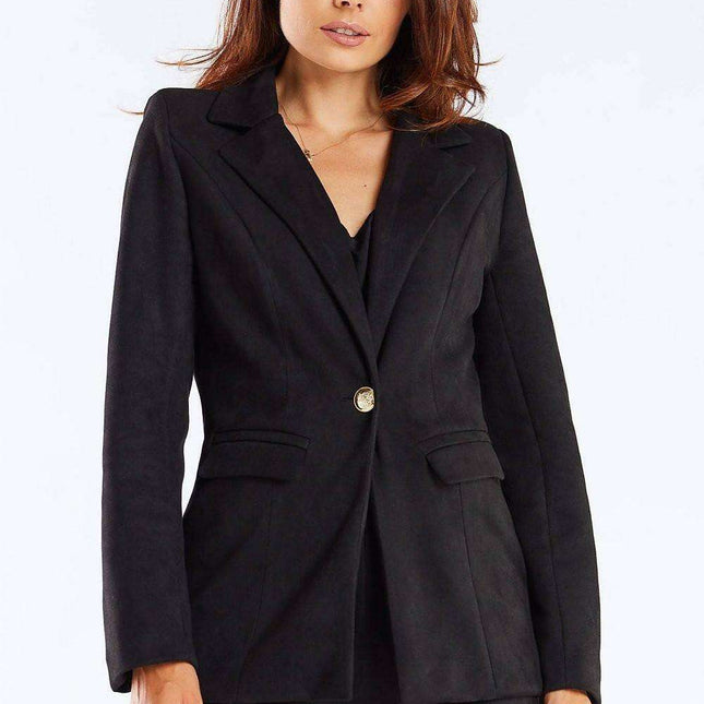 Golden Button Shawl Collar Suit Jacket for Women