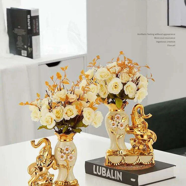 Golden Ceramic Vases Set in Opulent Gold Finish - Elevate Your Living Environment