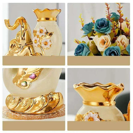 Golden Ceramic Vases Set in Opulent Gold Finish - Elevate Your Living Environment - Très Elite