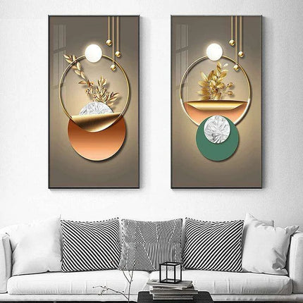 Golden Elegance: Captivating Abstract Geometric Canvas Art for Stylish Interiors - Très Elite