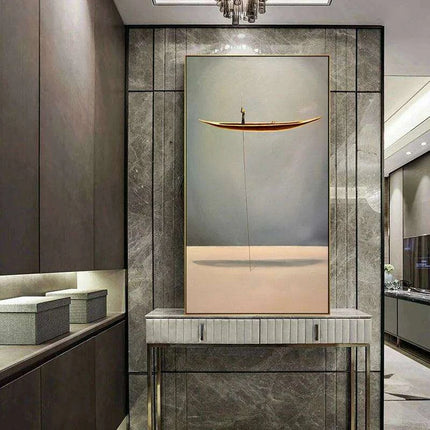 Golden Serenity: Traditional Chinese Boat Landscape Canvas Art for Timeless Home Elegance - Très Elite