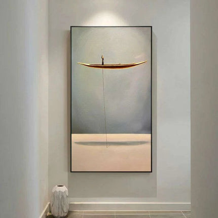 Golden Serenity: Traditional Chinese Boat Landscape Canvas Art for Timeless Home Elegance - Très Elite