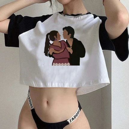 Gothic Y2K Vampire Diaries Inspired Crop Top - Edgy Streetwear for Trendsetting Girls