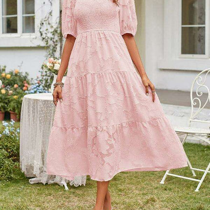 Graceful Jacquard Pleated Chiffon Evening Dress - Women's Elegant Attire - Très Elite