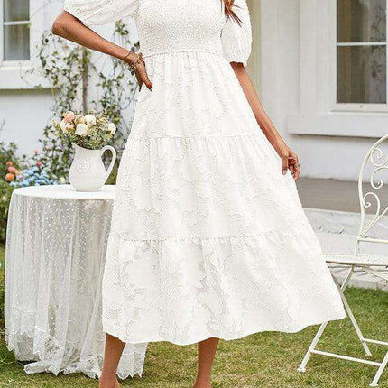 Graceful Jacquard Pleated Chiffon Evening Dress - Women's Elegant Attire - Très Elite