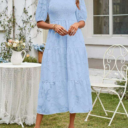 Graceful Jacquard Pleated Chiffon Evening Dress - Women's Elegant Attire