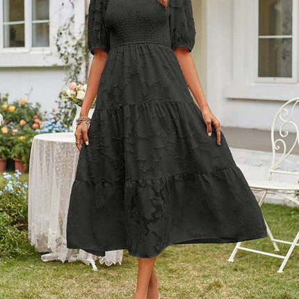 Graceful Jacquard Pleated Chiffon Evening Dress - Women's Elegant Attire - Très Elite