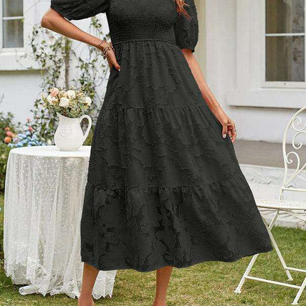 Graceful Jacquard Pleated Chiffon Evening Dress - Women's Elegant Attire