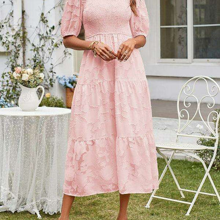 Graceful Jacquard Pleated Chiffon Evening Dress - Women's Elegant Attire - Très Elite