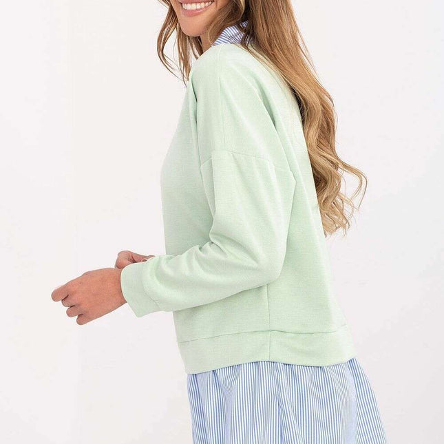 Green Blouse Model 206736 With Striped Hem For Women
